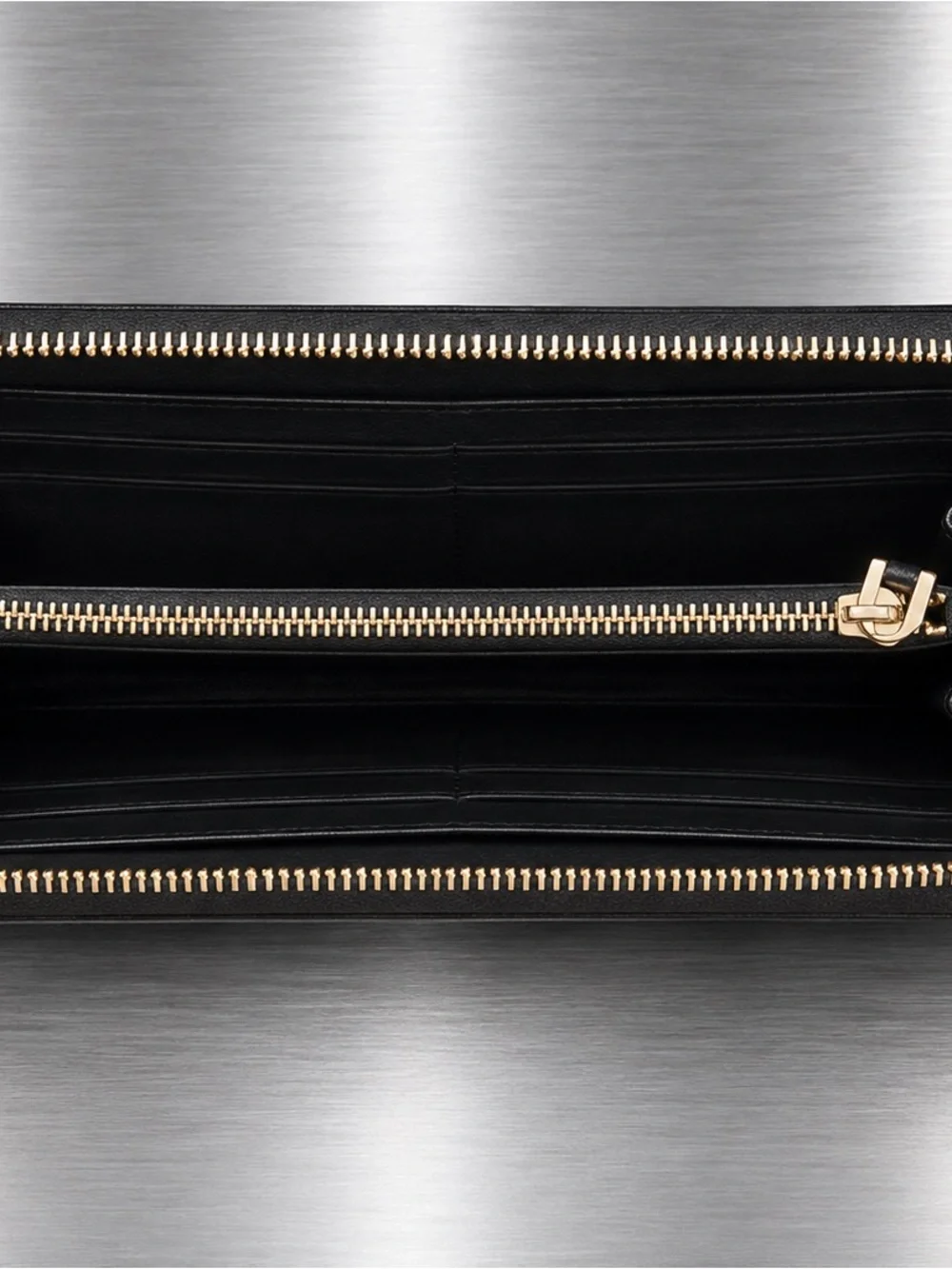 Mario Valentino Black V Logo Zip Around Wallet Gold Hardware NWOT